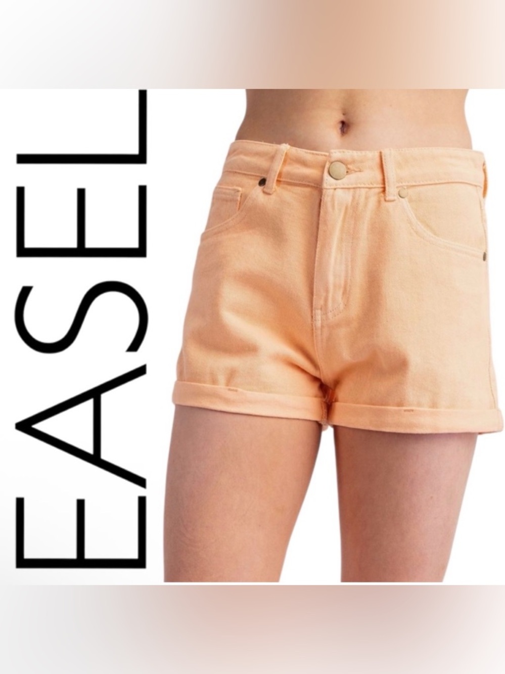 #1152 Easel Peach Denim Shorts